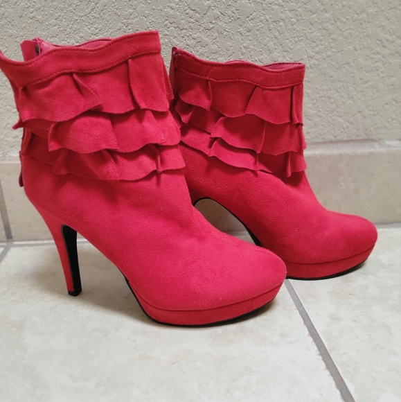 Shoes - Red Faux Suade high heels
